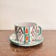 Old Pair of Ceramic Cups Vallauris by Auguste Fazio Pottery 1950 Geometric
