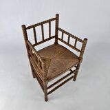 Chaise ancienne hollandaise en chêne et jonc, années 1930