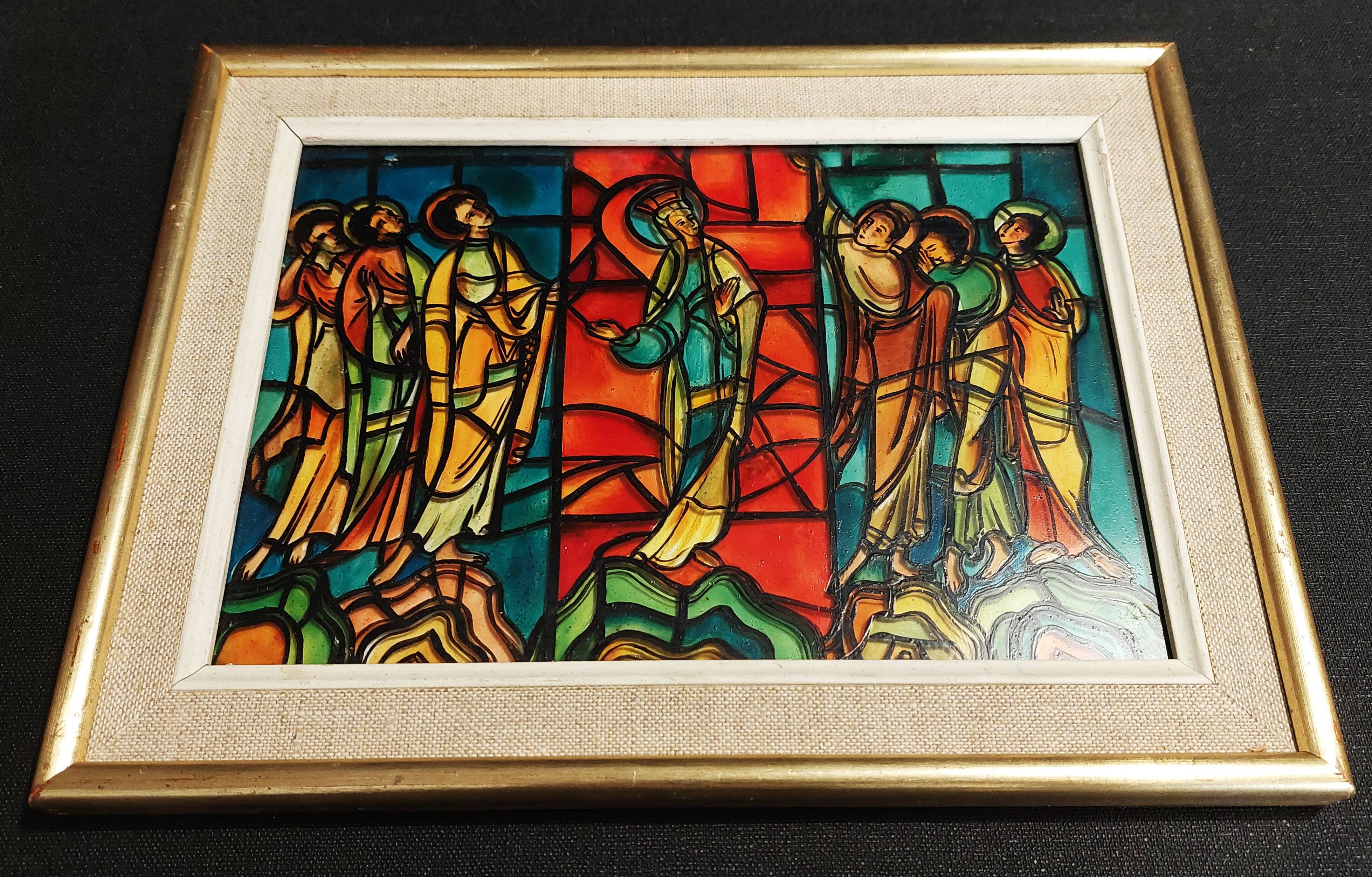 Frame reproduction fake stained glass window of the ascension of Le Mans cathedral 1960s