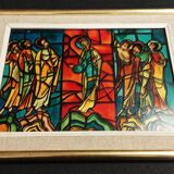 Frame reproduction fake stained glass window of the ascension of Le Mans cathedral 1960s