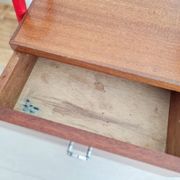 Small piece of furniture - boarding school type bedside table wood red metal