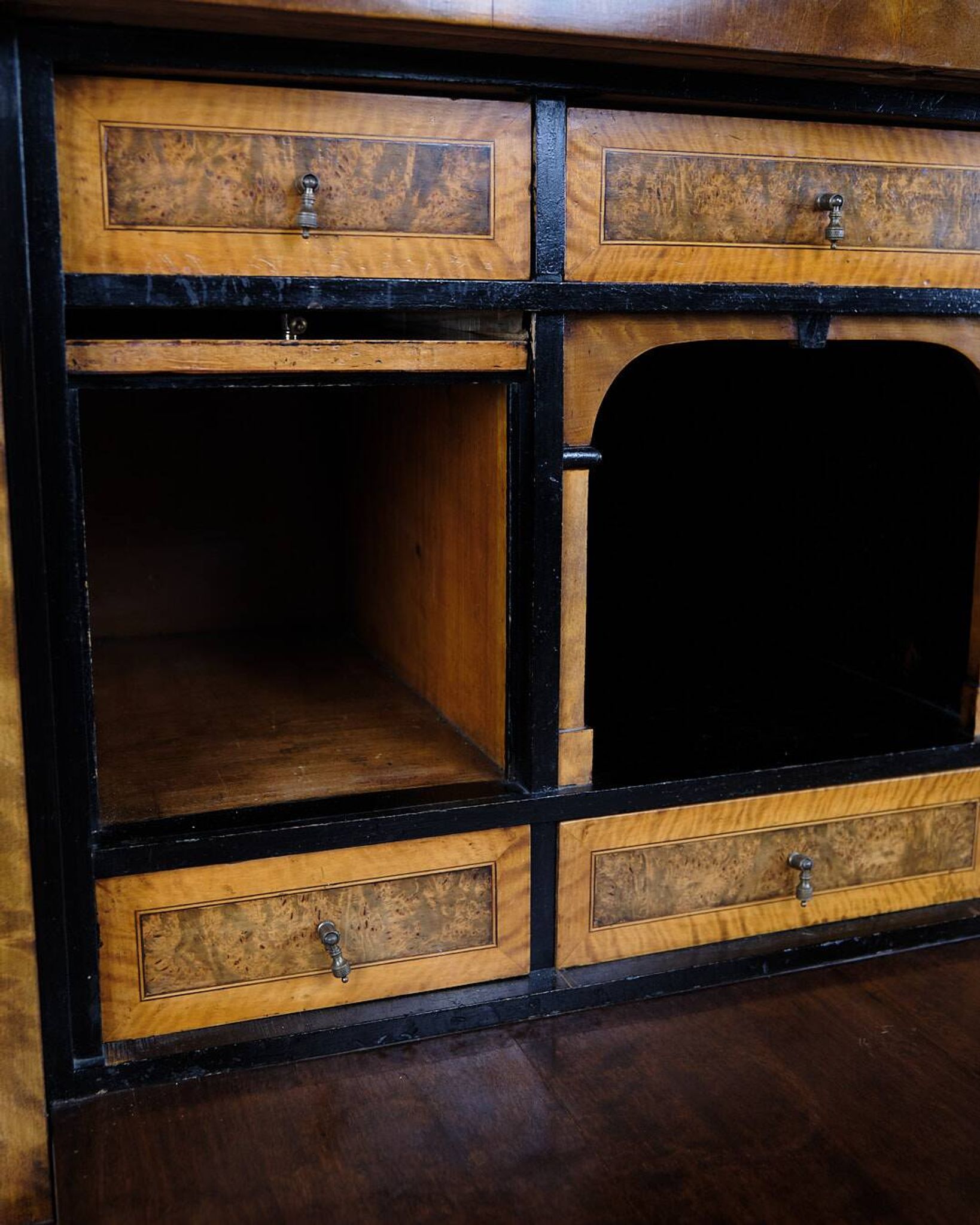Secretary - Hand polished birch & intarsia - 2 drawers - 1840s