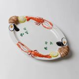 Assiette ovale en céramique blanche avec relief 3D de fruits de mer, design italien Siro, vintage des années 1980, 48 x 32 cm.