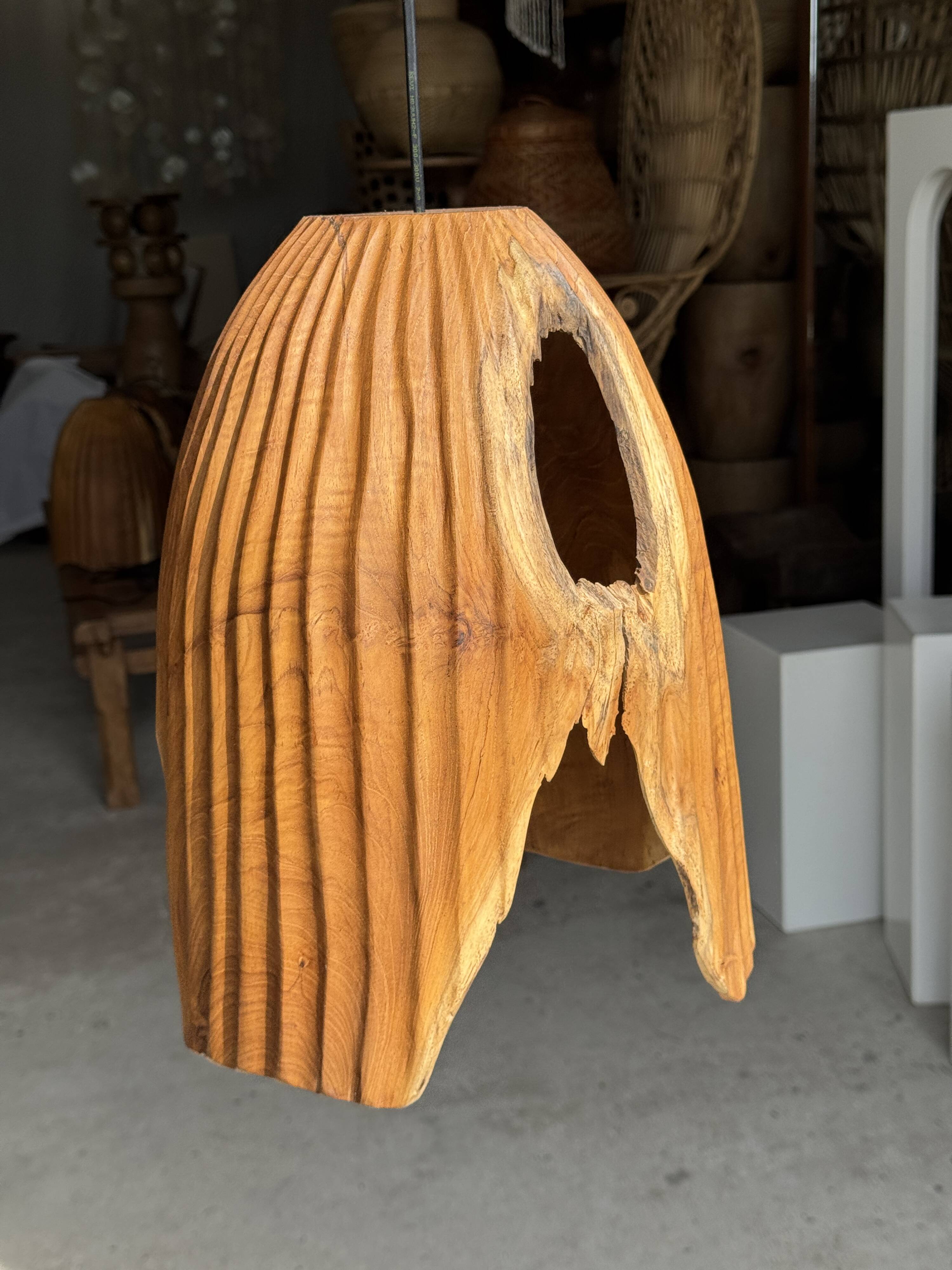 Large suspension or lampshade in organic natural teak, tubular H40 D30.
