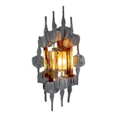 Lampe murale brutaliste avec verre soufflé à la main de couleur ambre