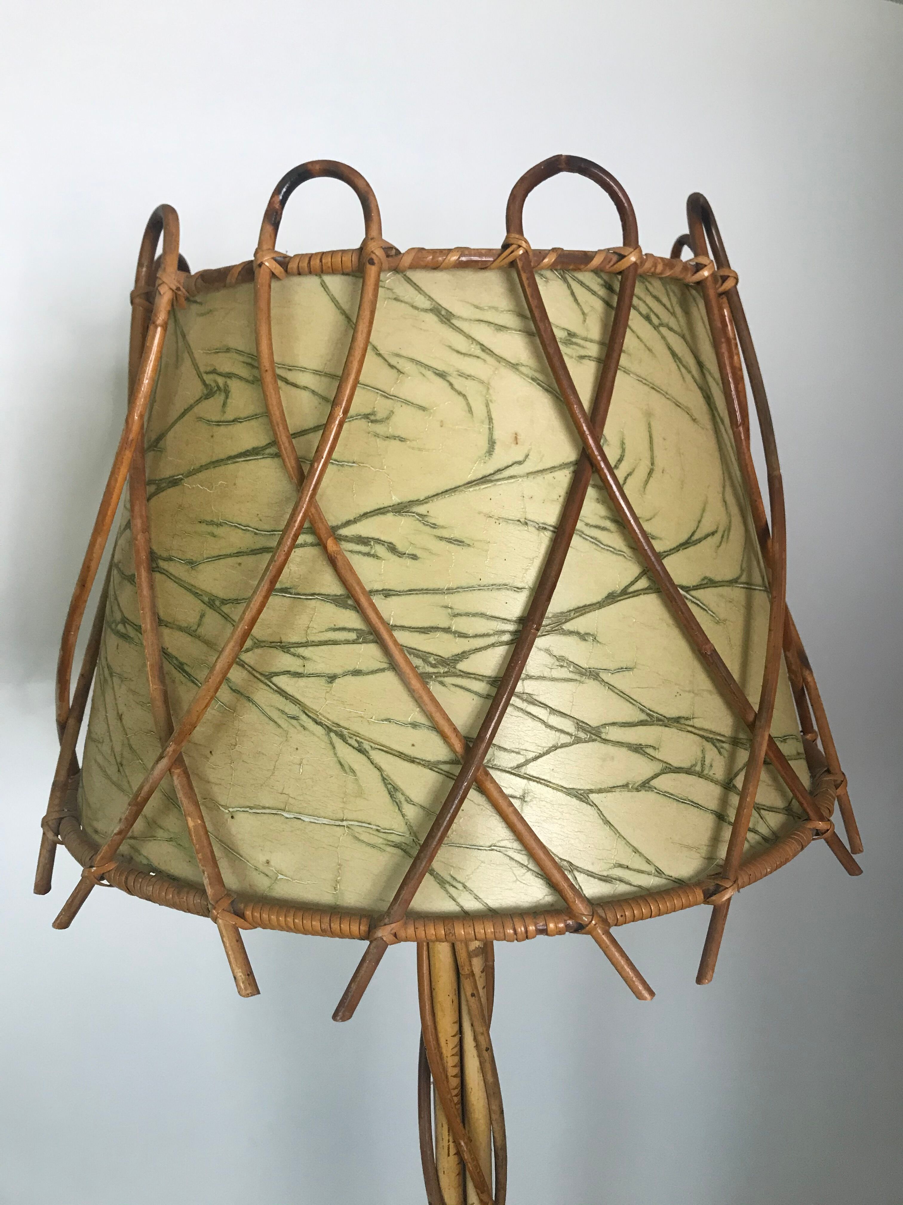 Vintage 60s handmade rattan floor lamp
