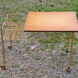Vintage oak and gold metal side table from the 60s