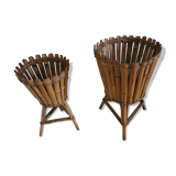 Pair of wicker and bamboo pot covers 70s