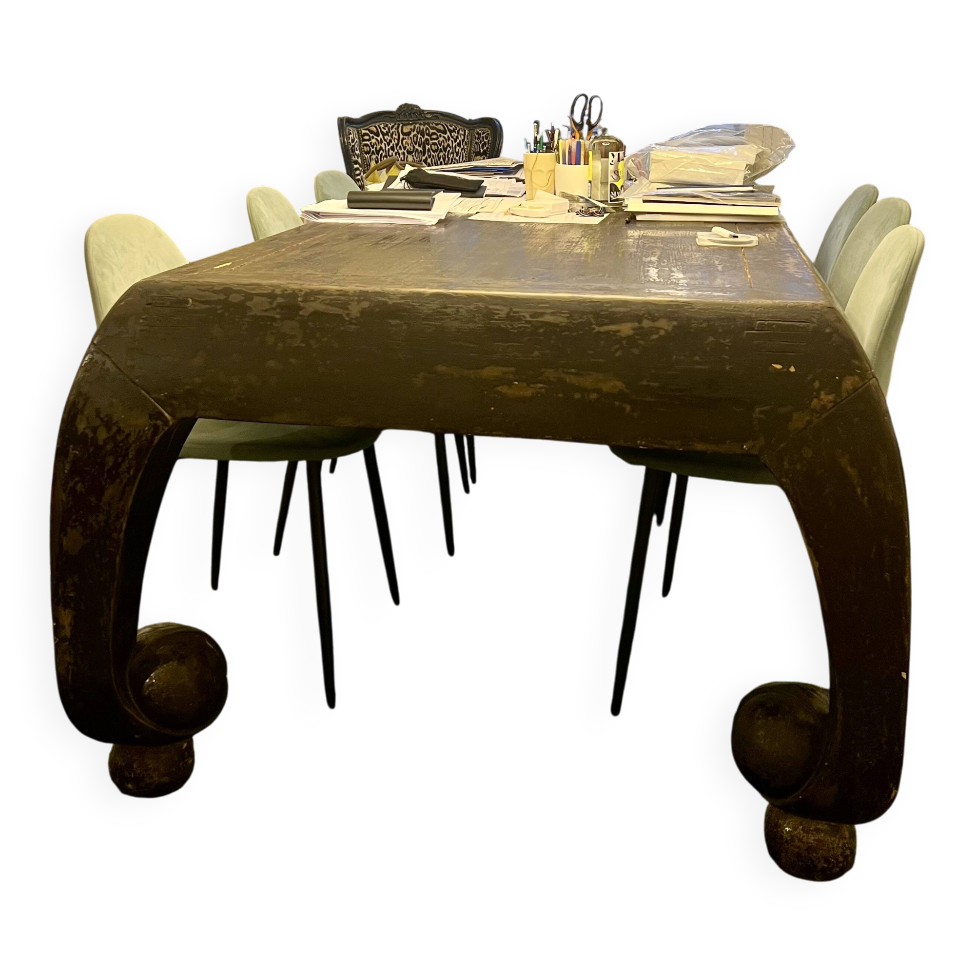 Large antique Chinese black table made of patinated solid wood.