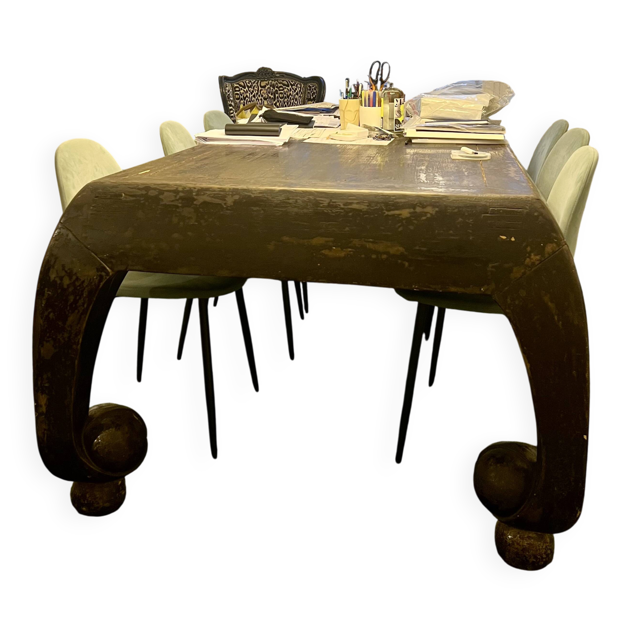 Large antique Chinese black table made of patinated solid wood.