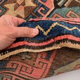 Tapis turc kazak 226x135 cm tapis tribal vintage rouge et bleu grand