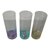 Set of 3 old glass glasses of color type Murano deco party table tableware