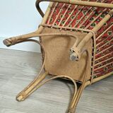 Vintage rattan chair with red fabric – 1960s/70s