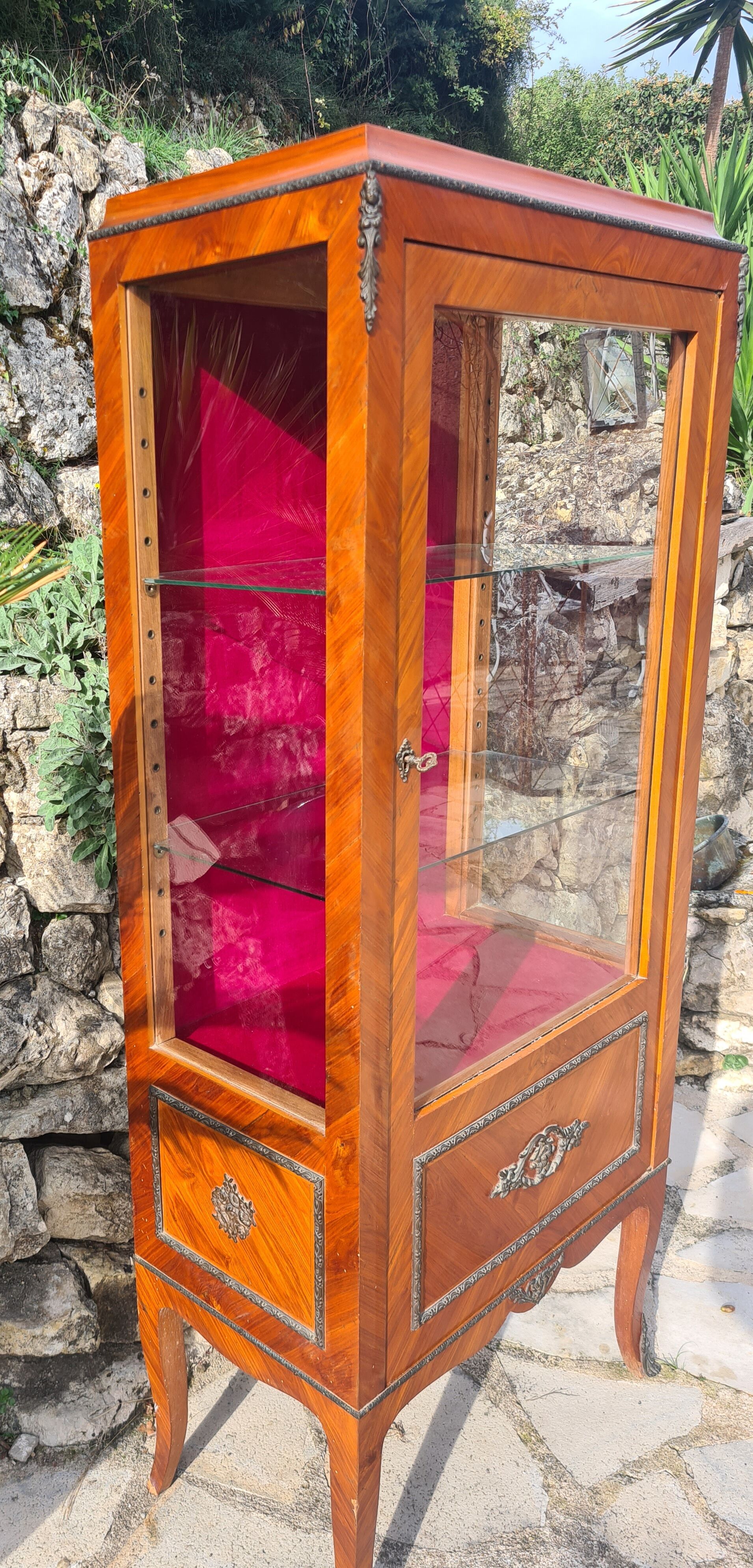 Marquetry showcase Louis XV style twentieth century