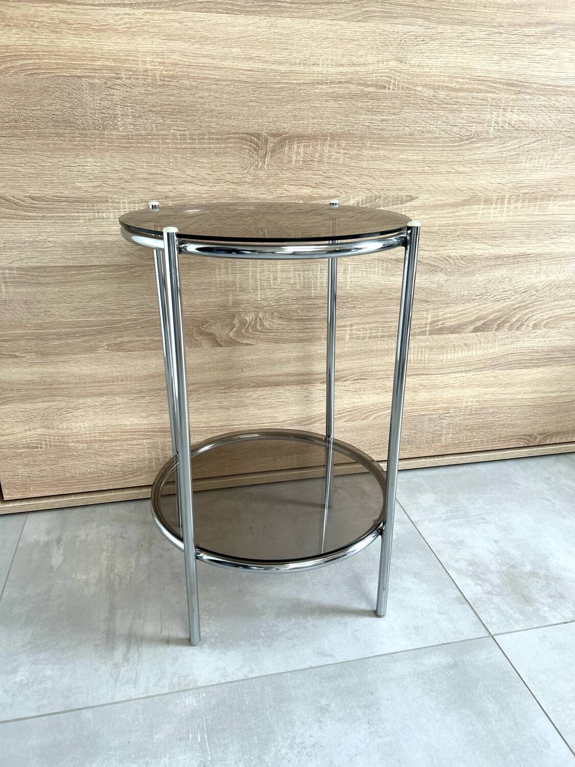 Round console 1970 chrome tube and smoked glass perfect condition
