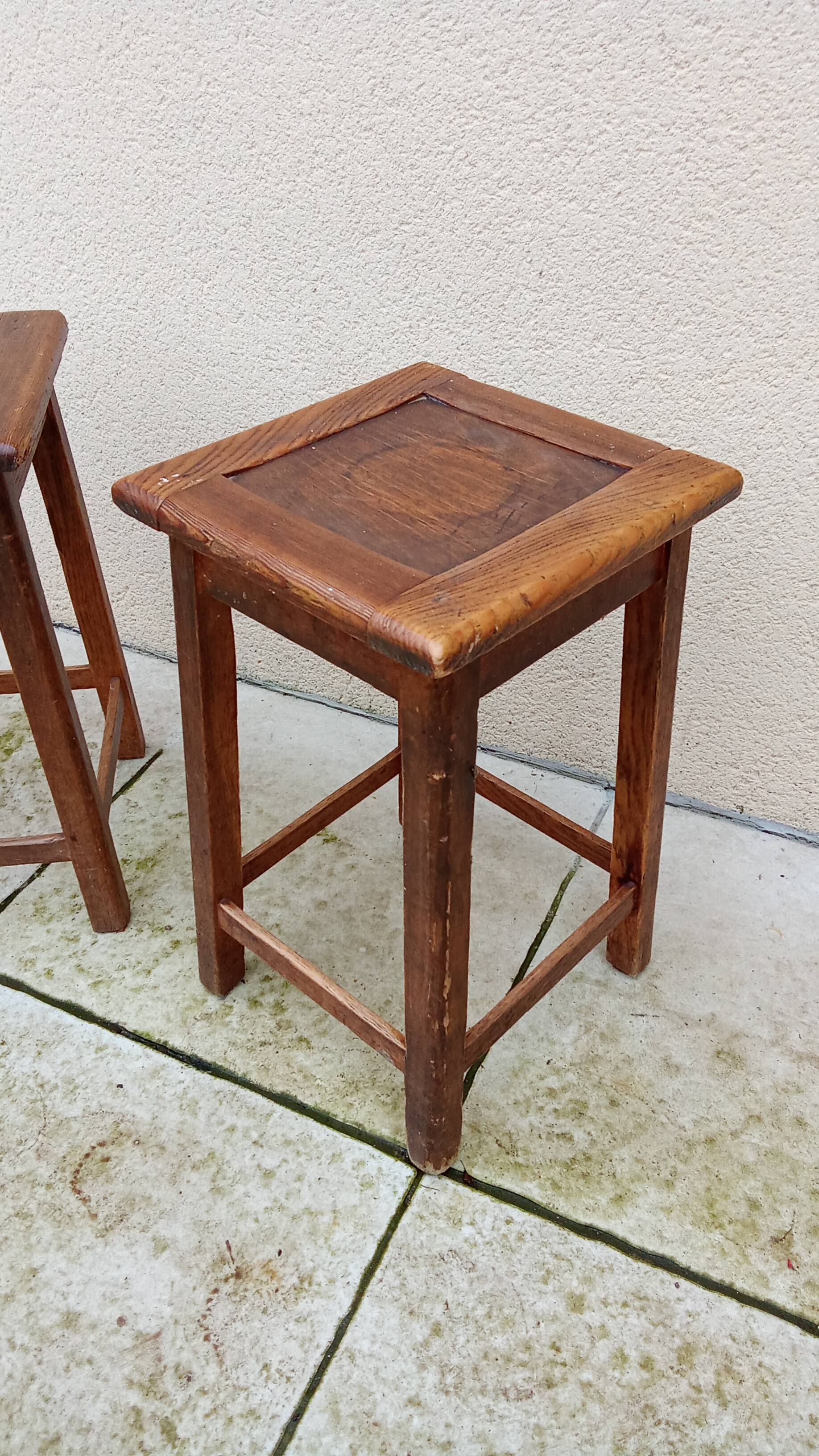 Pair of vintage wooden stools from the reconstruction period from the 40s and 50s