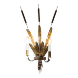 Vintage wall light with rush and leaves in sheet metal and gold metal