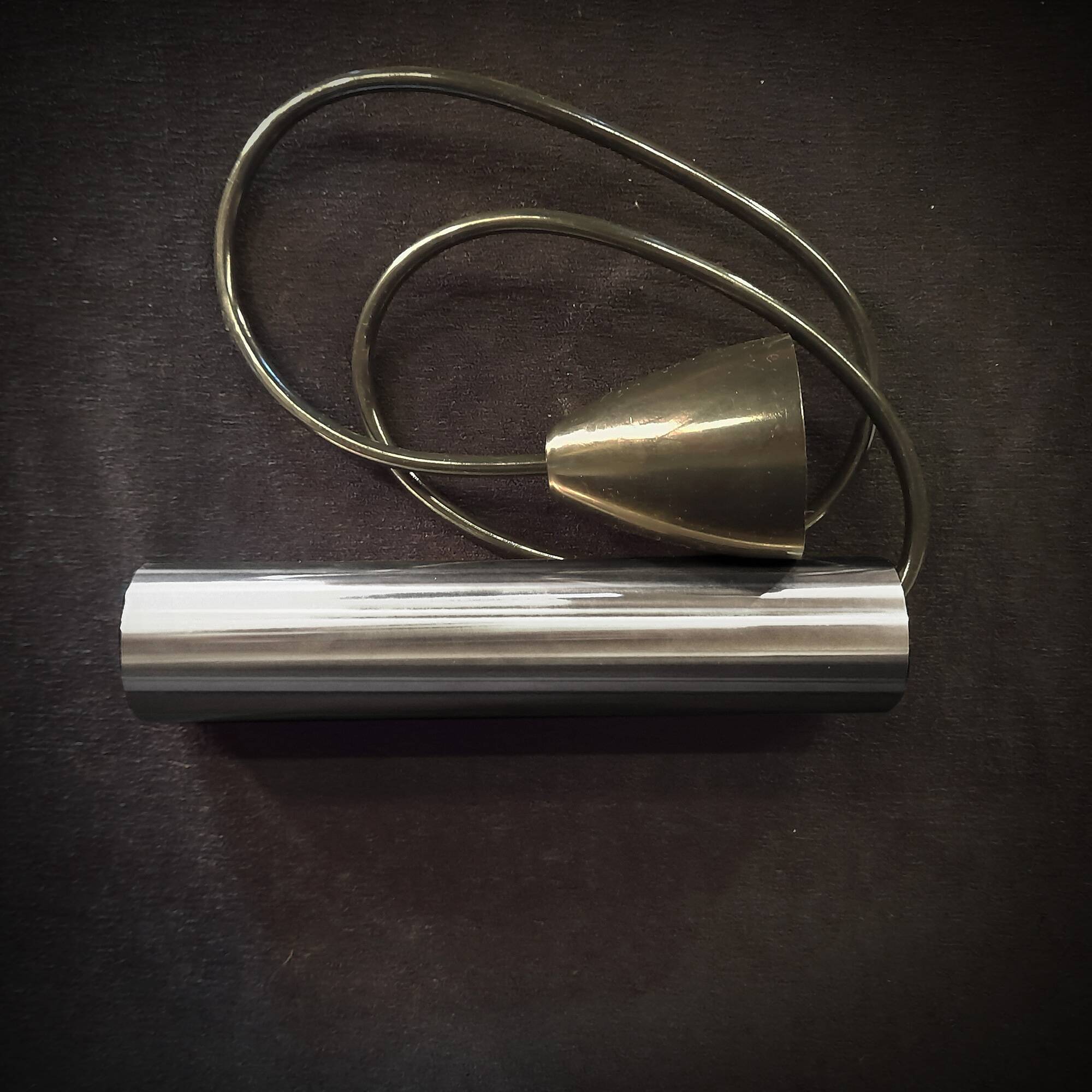 Pair of still tube pendant lights in polished stainless steel, 1970s, new