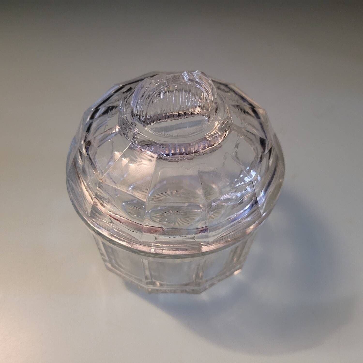 Antique sugar bowl in faceted molded glass – France, 1930s