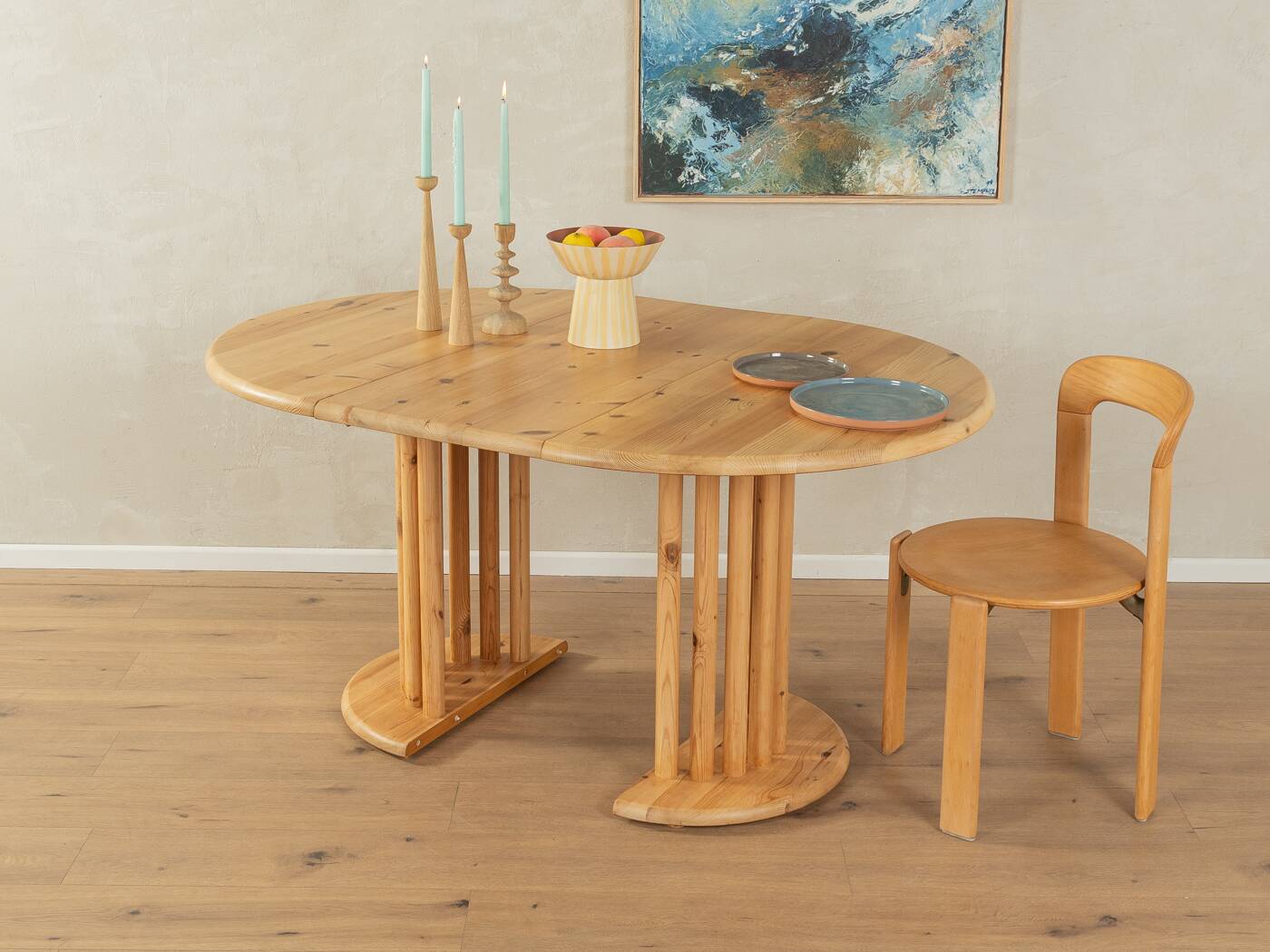 80s extendable Dining Table with wooden struts