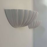 Pair of vintage shell wall lights, white porcelain, France 1970