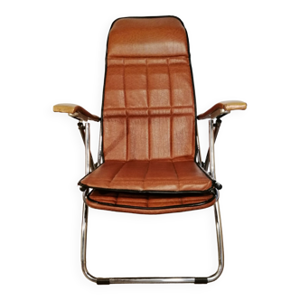 Fauteuil inclinable et pliant en skaï marron Maule Marga fabriqué en Italie vintage 1970