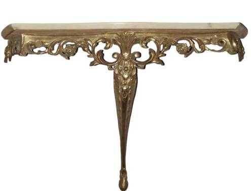 Table console en métal doré et son plateau marbre