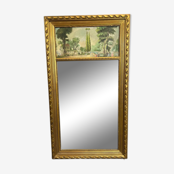 Trumeau miroir bois doré décor paysage 69x124cm