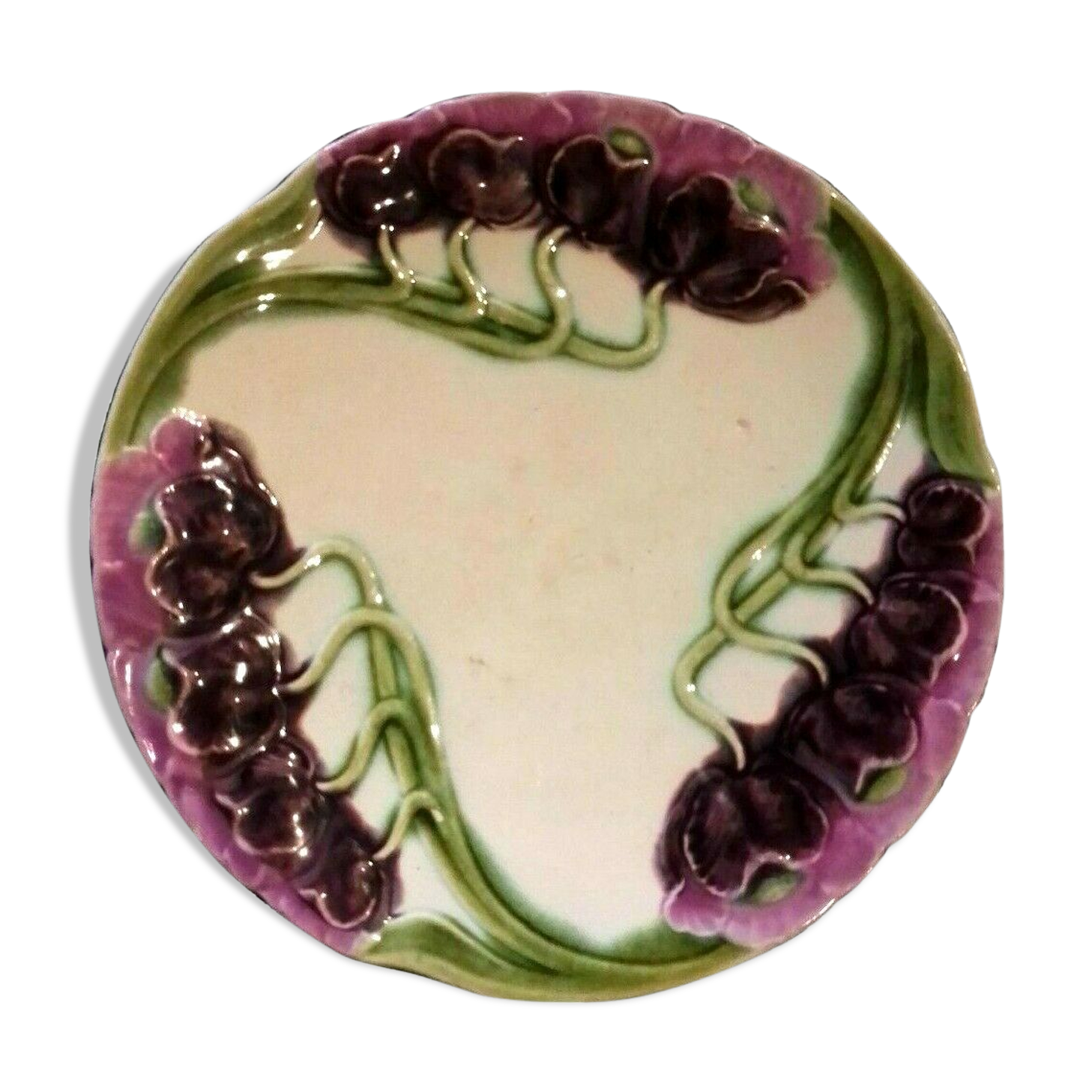Art Nouveau plate in dabbling: purple poppies on 3 stems
