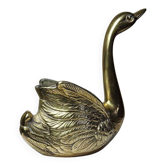 Vintage swan cache-pot/trinket dish in moulded gold-plated brass from the 1970s-80s.