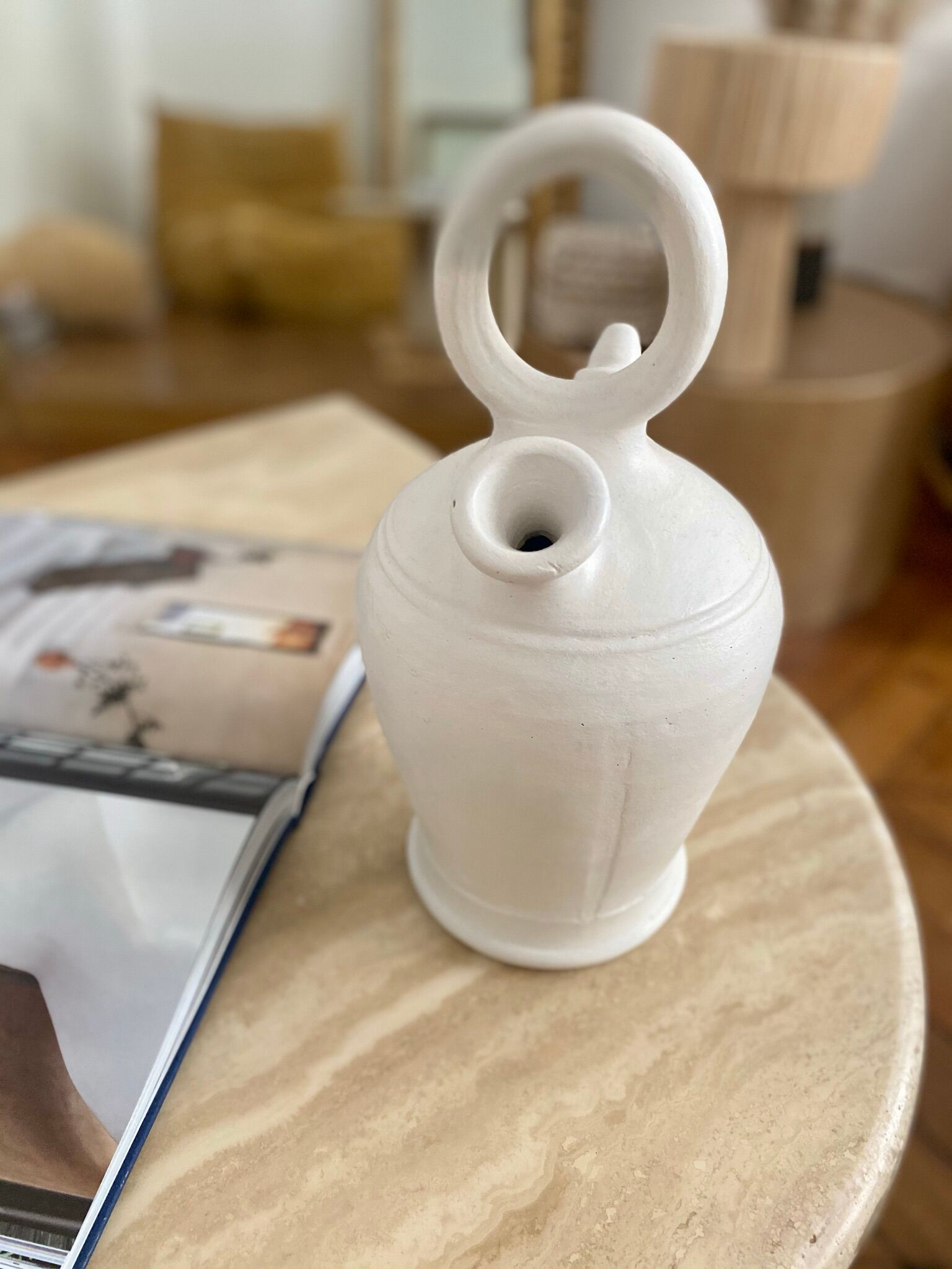 Vintage design travertine stone coffee table drip