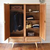 Wood and rattan wardrobe