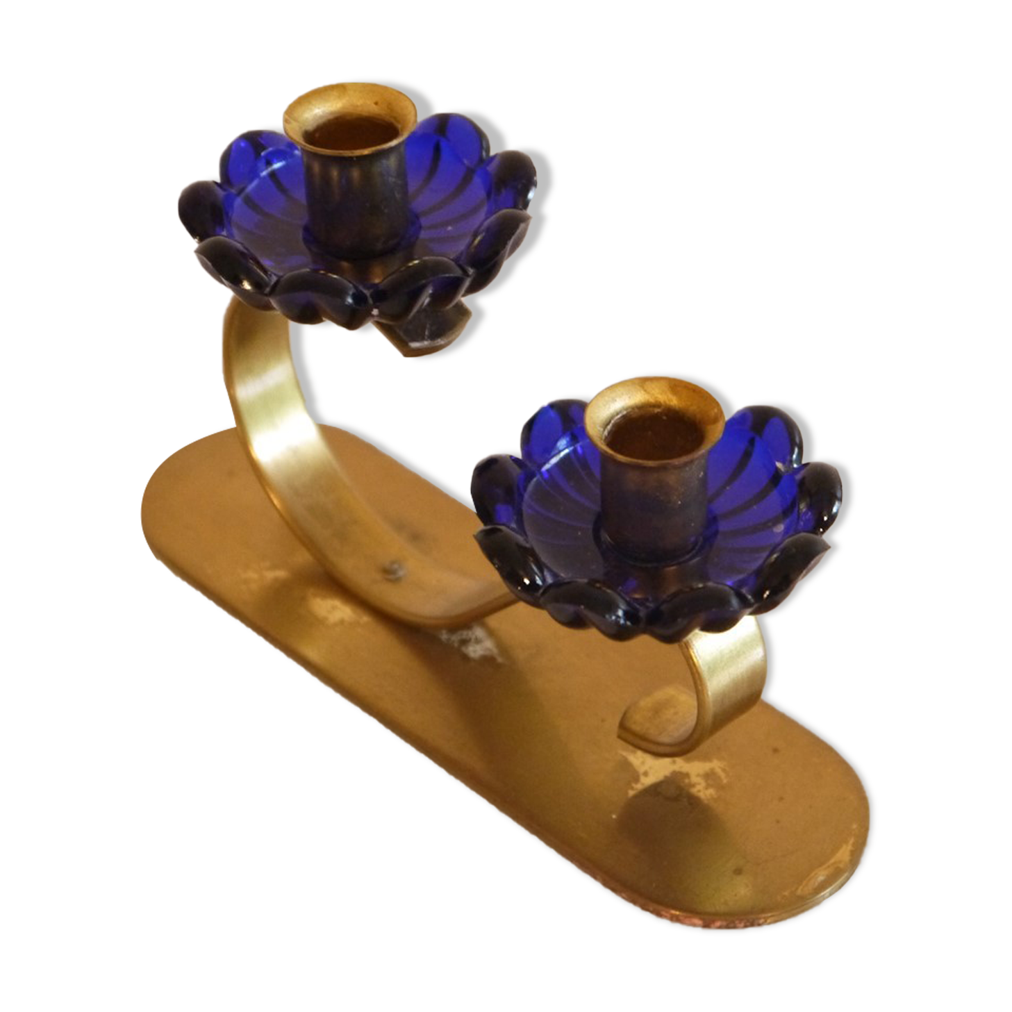 Vintage Scandinavian candle holder in brass and glass 1960