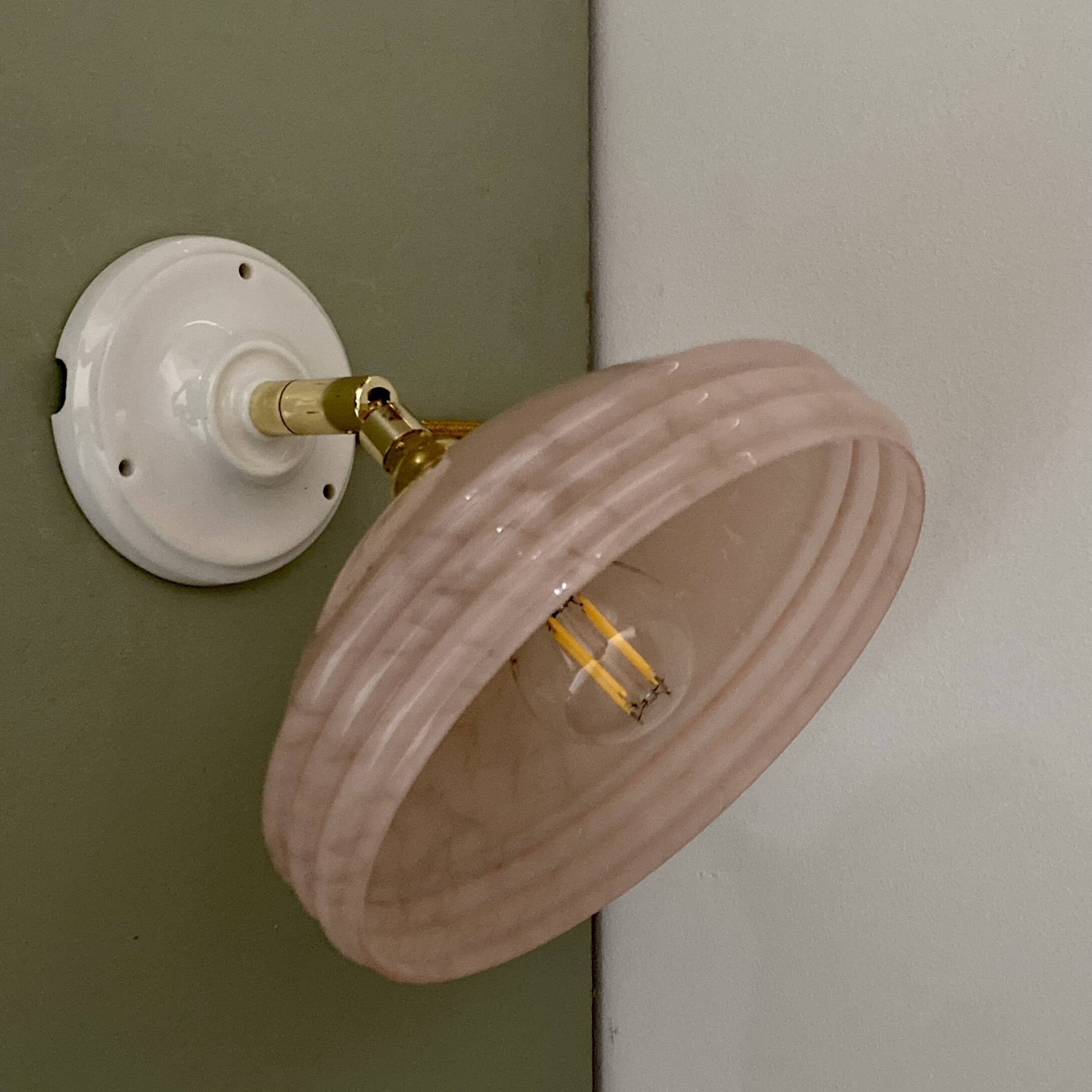Vintage lampshade wall lamp in pink Clichy glass