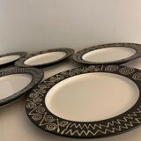 6 black and white dessert plates Scraffito, Habitat Japan, 1970