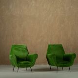 Green velvet armchairs by Gigi Radice, Italy 1950s set of 2