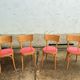 Lot of 4 baumann chairs bistrot parisian barter beech wood and red skaï