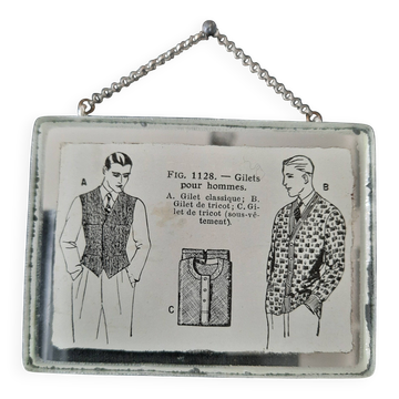 Antique "Fashion" illustration inserted under a mirror. Cabinet of Curiosities
