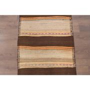 Vintage Turkish Oushak handmade wool cotton beige kilim runner rug 79x303