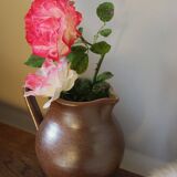 Vintage stoneware carafe pitcher with glazed interior