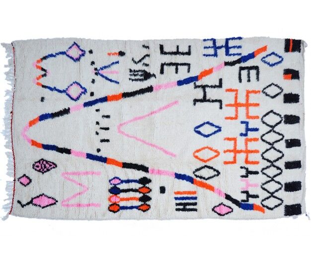 Colorful Berber carpet 225 x 160cm, pink, blue and red