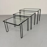 Vintage Italian design nesting coffee table in metal and glass from the 1980s