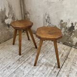 Pine stools with curved seat from the 50s