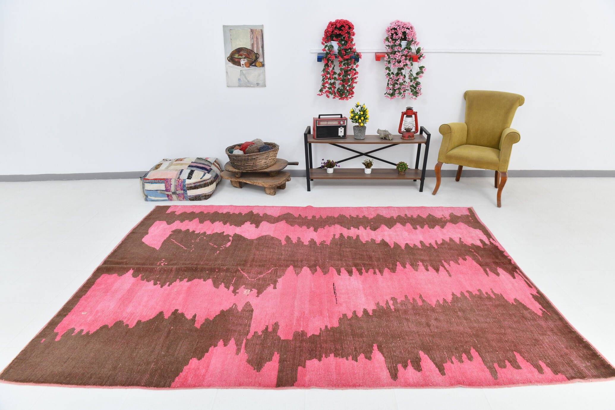 7x10 oversize pink hemp rug, 218x295cm
