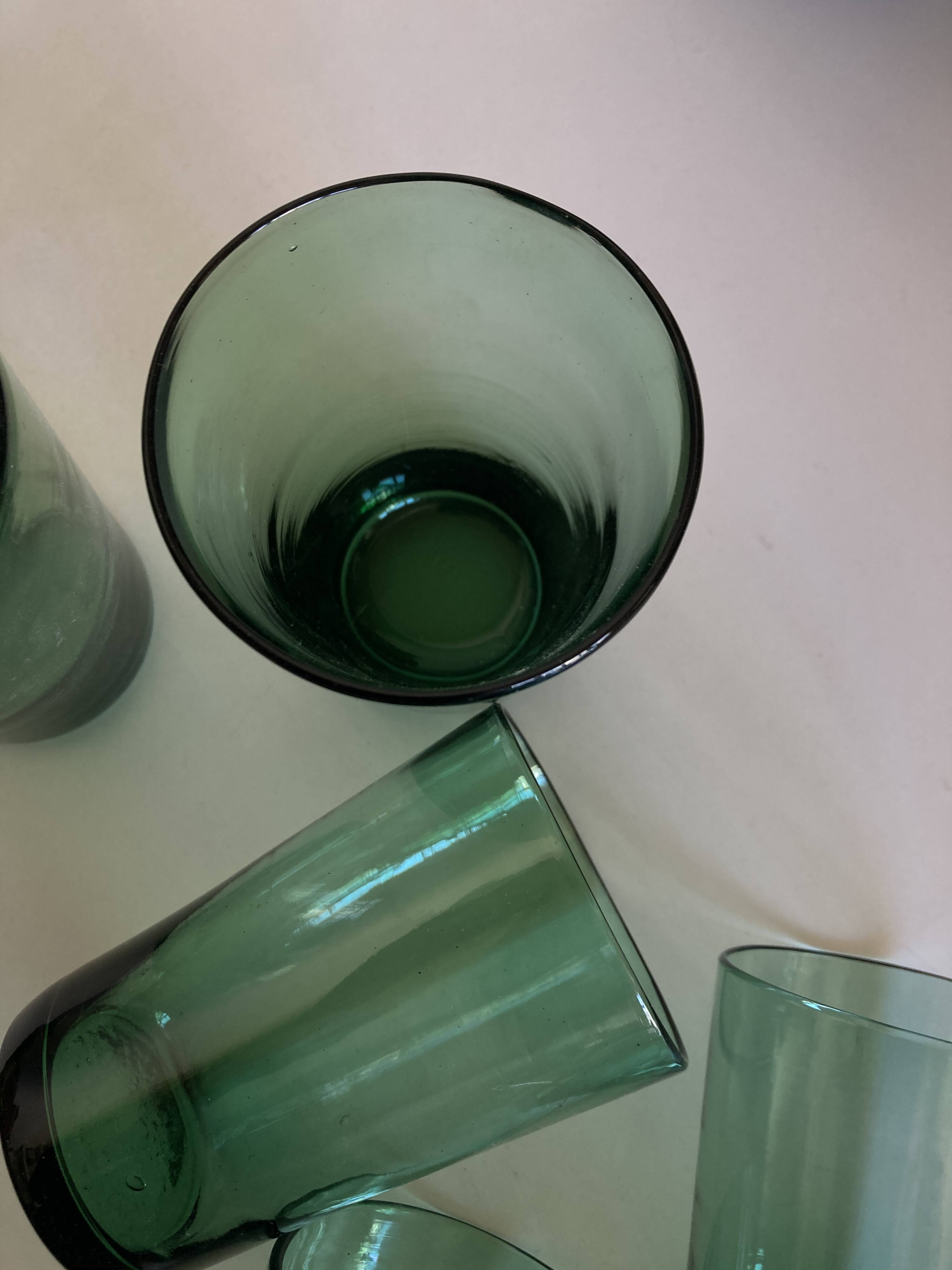 Set of 6 green rosemary blown tumbler glasses 1960