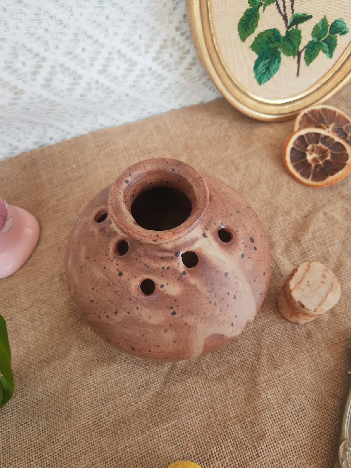 Vase pique flowers Vallauris in vintage sandstone