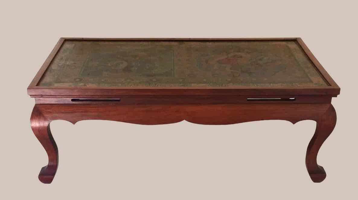 Chinese coffee table 1950 teak and painted parchment