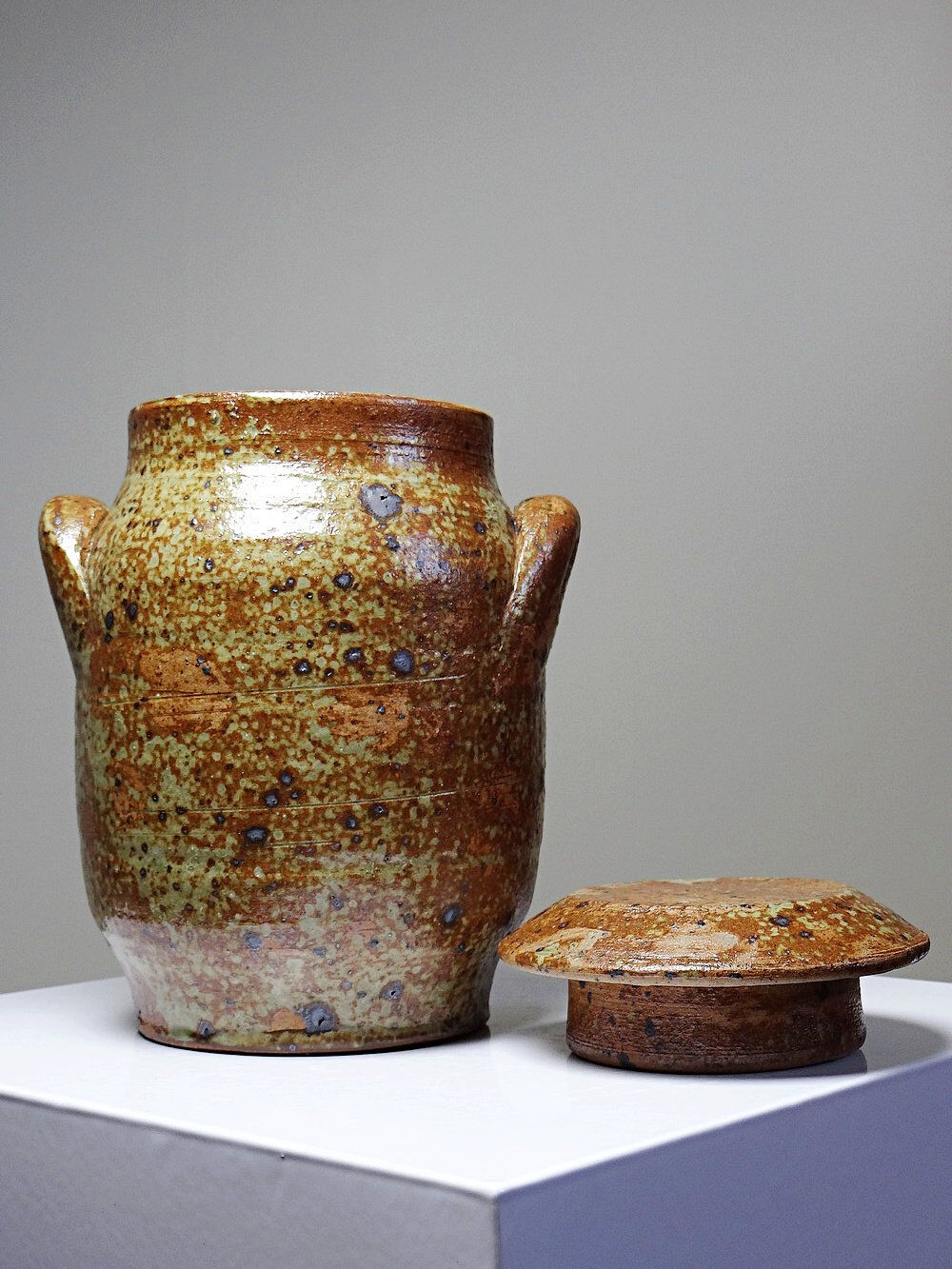 Decorative pot for spices in vintage Baudat style glazed artisanal stoneware.