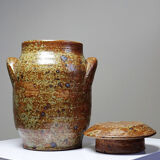 Decorative pot for spices in vintage Baudat style glazed artisanal stoneware.