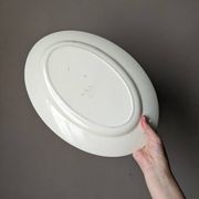 Antique oval ceramic dish with hand-painted floral decoration, country decor